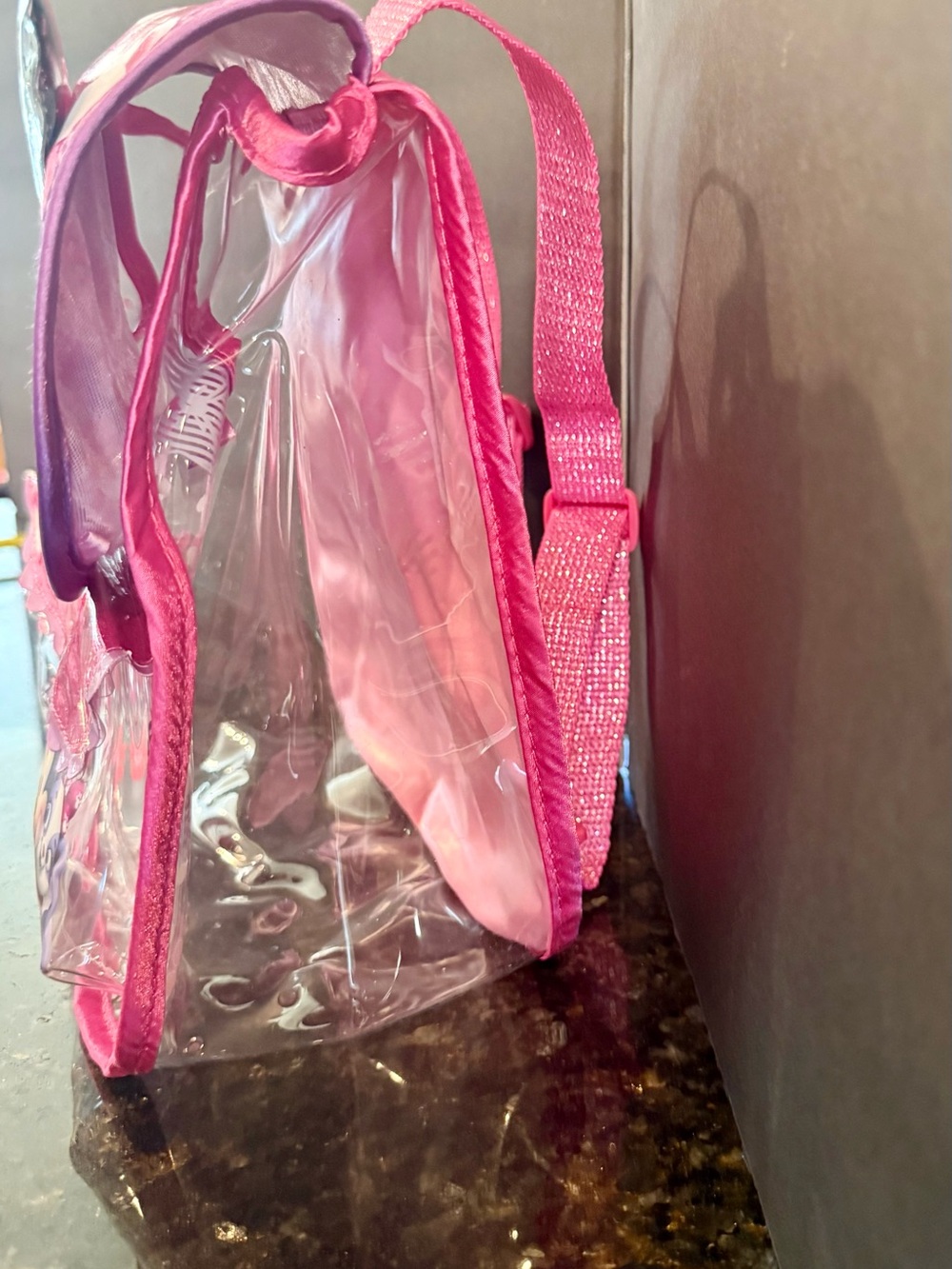 Pink Minnie Mouse Kids clear Backpack with Bow - Picture 3 of 9